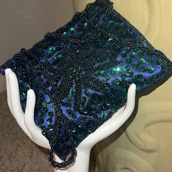 Handbags - Beaded Sequin Women’s Midnight Blue Forest Green Shoulder Crossbody Bag Purse